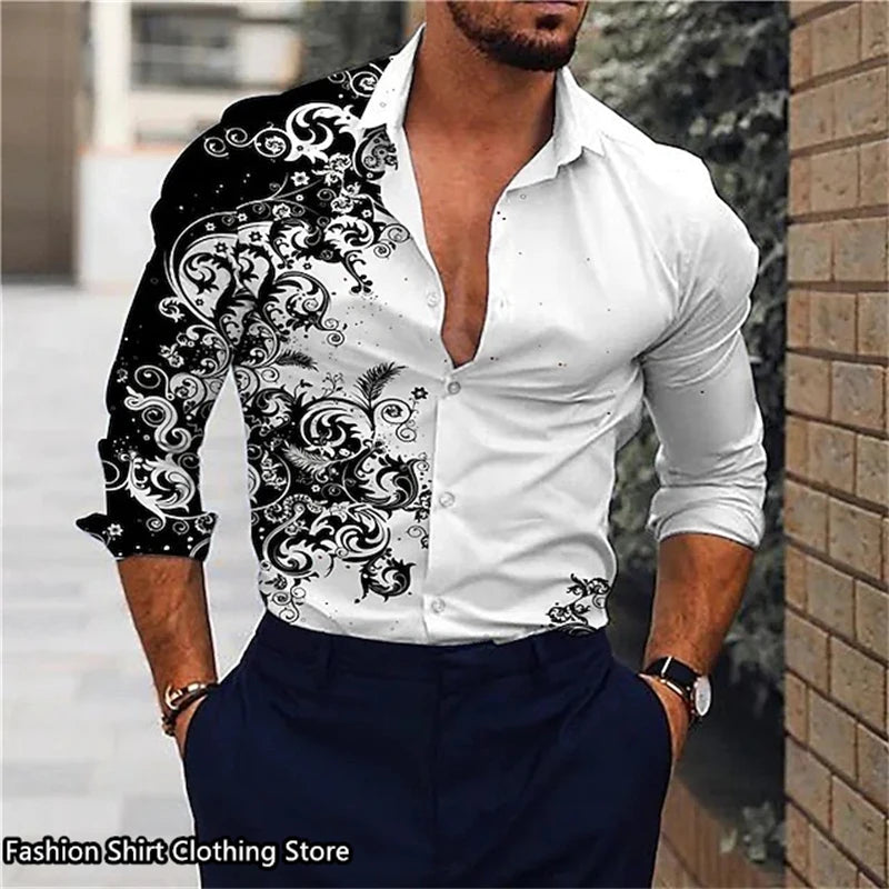 Hot 9 -color men's shirt classic long-sleeved shirt loose style Hawaiian shirt fashion casual shirt oversized