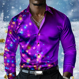 Christmas Men's Christmas Scene Printed Shirt Snowflake Casual Fashion Lapel Button Long Sleeve Party Autumn Shirt