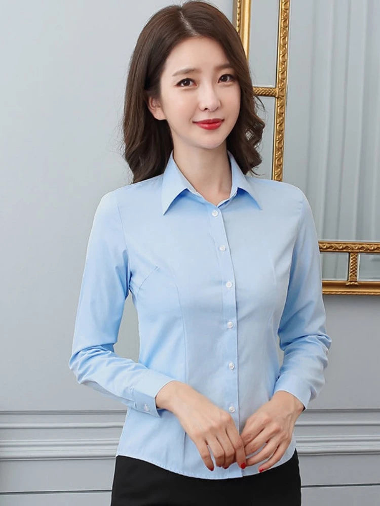 Professional Shirt Formal Dress Large Size Work Clothes OL Button Womens Tops Fashion Women Shirt White Shirt Female Long-sleeve