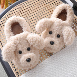 Comwarm Cute Dog Short Plush Slippers For Women Winter Warm Furry Cotton Shoes Couples Home Indoor Bedroom Cozy Slippers