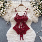 New In Women's Secret Clothes Christmas Red Top Sexy Patchwork Bodysuit Cosplay Erotic Lingerie Winter Strap Pajamas Nightwear