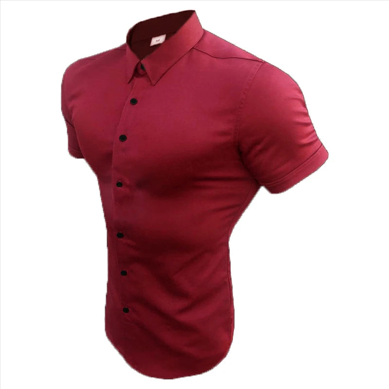 Summer Fashion Super Slim Fit Short Sleeve Shirts Men Classic Casual Dress Shirt Male Hipster Relaxed Luxe Formal Shirt