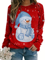 Christmas snowman print autumn and winter women's long-sleeved round neck casual pullover large size sweatshirt