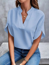 Summer Elegant Women's Blouse New V-neck Short Sleeve Solid Color Loose Shirt Casual White Tops Office Lady Blouses