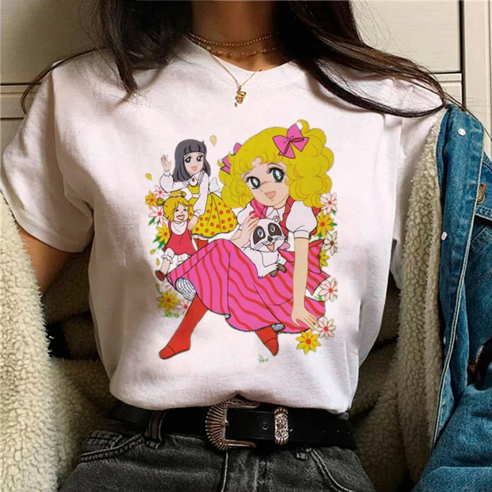 Candy Top Women's Fashion Designer T-shirt Girl Harajuku Summer Cotton Printed T-shirt Summer Leisure Comfortable T-shirt Top