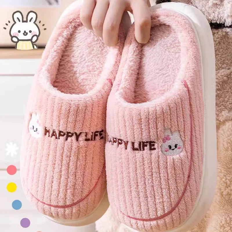 Parent child family cotton slippers, female winter couple home, indoor warm cartoon bear delicate plush slippers