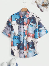 Unisex Fashion Men's Cute Cat Print Casual Daily Wear 3D Printing Short Sleeve Shirt Fashion Hawaiian Shirts For Men Harajuku