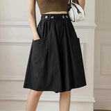 Women High Waist Irregular Knee Length Skirt Pants Office Lady's All-Match Loose Oversize Button Pockets Wide Leg Pants Elegant