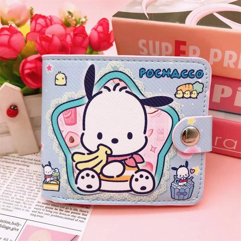 Sanrio Hello Kitty Cinnamoroll My Melody Kuromi New Pu Casual Money Bag Coin Purse Card package Wallet With Buttons ﻿