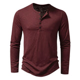 Men's Cotton Button Henley neck Shirt Long Sleeve Casual Button Solid color Fashion T-Shirts