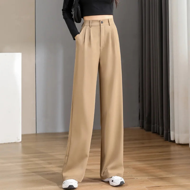 Women's Loose Spring Summer New High Waist Wide Legs Slim Casual Trousers Korean Fashion Trend Female Suit Straight Pants