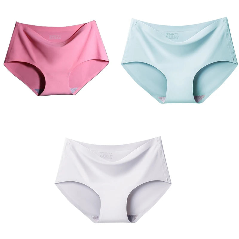 AOTOLK 3Pcs/Set Large Size XXL Seamless Women Panties Mid-waist Briefs Female Breathable Underwear Ice silk Crotch Lingerie