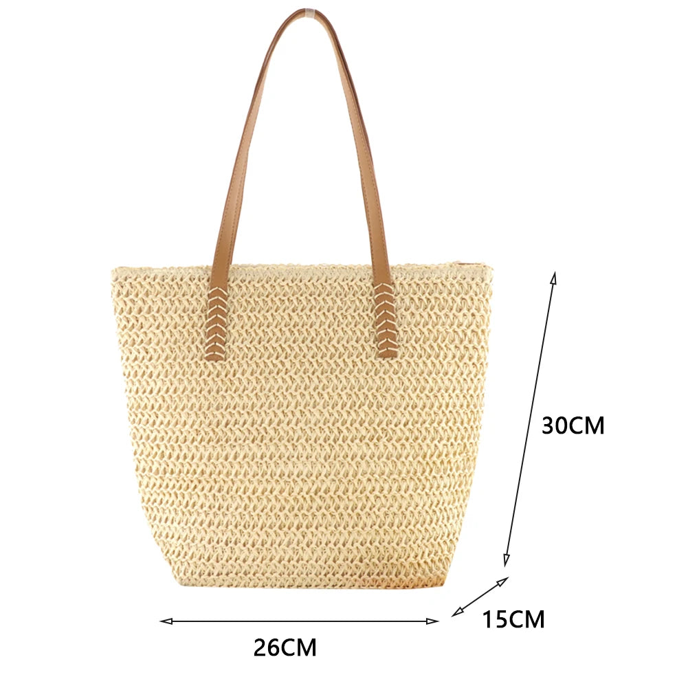 Summer Straw Women Bag Hand-Woven Handbags Handmade Raffia Beach Boho Shoulder Bag Large Tote Bag Tassel Shopping Purses