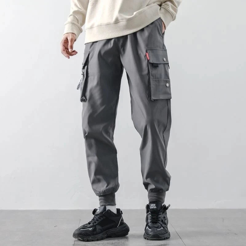 Men's Cargo Pants Casual Hip Hop Hit Color Multiple Pockets Trousers Streetwear Ribbons Techwear Sweatpants