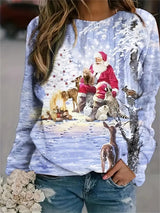 Christmas snowman print autumn and winter women's long-sleeved round neck casual pullover large size sweatshirt