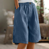 Cotton Linen Shorts Women Summer New Solid Vintage Elastic Waist Wide Leg Pants Casual Loose Five Point Shorts Women Clothing