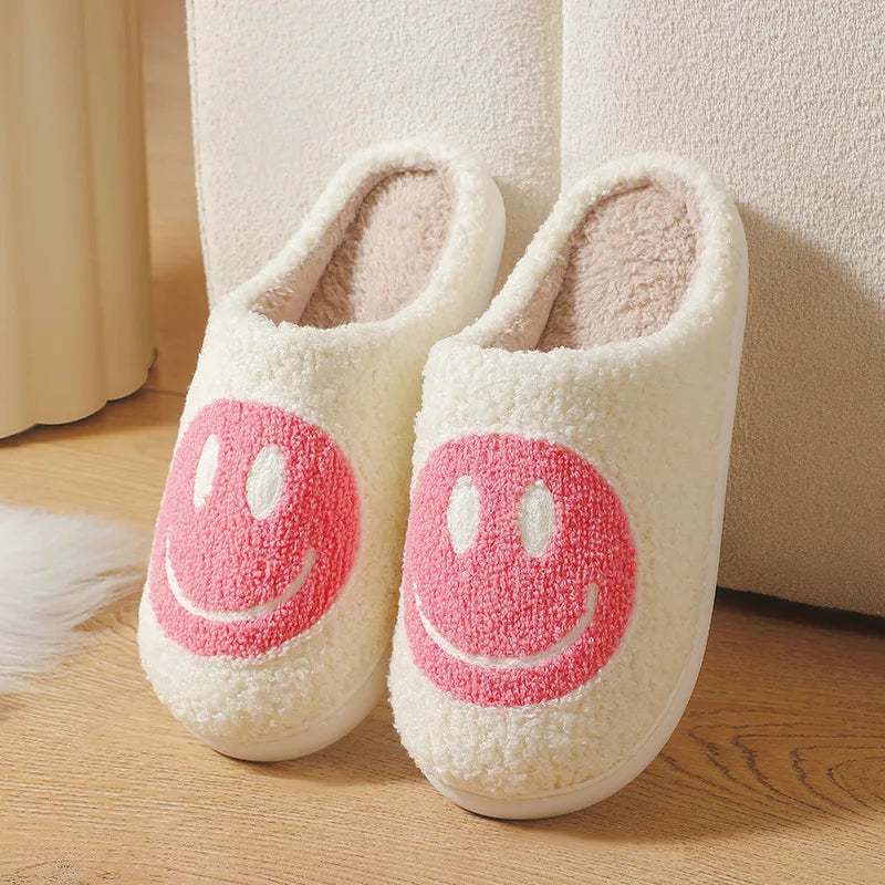 Cotton slippers female autumn and winter couple home indoor plush slippers non-slip warm clock smiley cotton slippers male