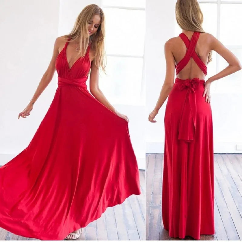 Sexy Fashion BandageLong Dresses Women Girl Summer Boho Female Red Long Dresses Fashion Multi Rope Bandage Drersses for Party