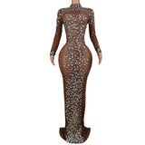 Sexy Party Banquet Evening Dresses Women Sparkly Rhinestone Long Dress Nightclub Singer Stage Costume Festival Clothing Cuixing