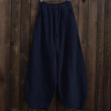 Spring Summer Cotton Linen Style Bloomers Wide Leg Pants Women Vintage Full Length Elegant Pants Solid Elastic Waist S-5XL