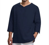 Men's New 3/4 Sleeve Loose Solid Casual Large Pullover T-Shirt