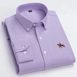 100% Cotton Oxford Shirt Men's Long Sleeve Embroidered Horse Casual Without Pocket