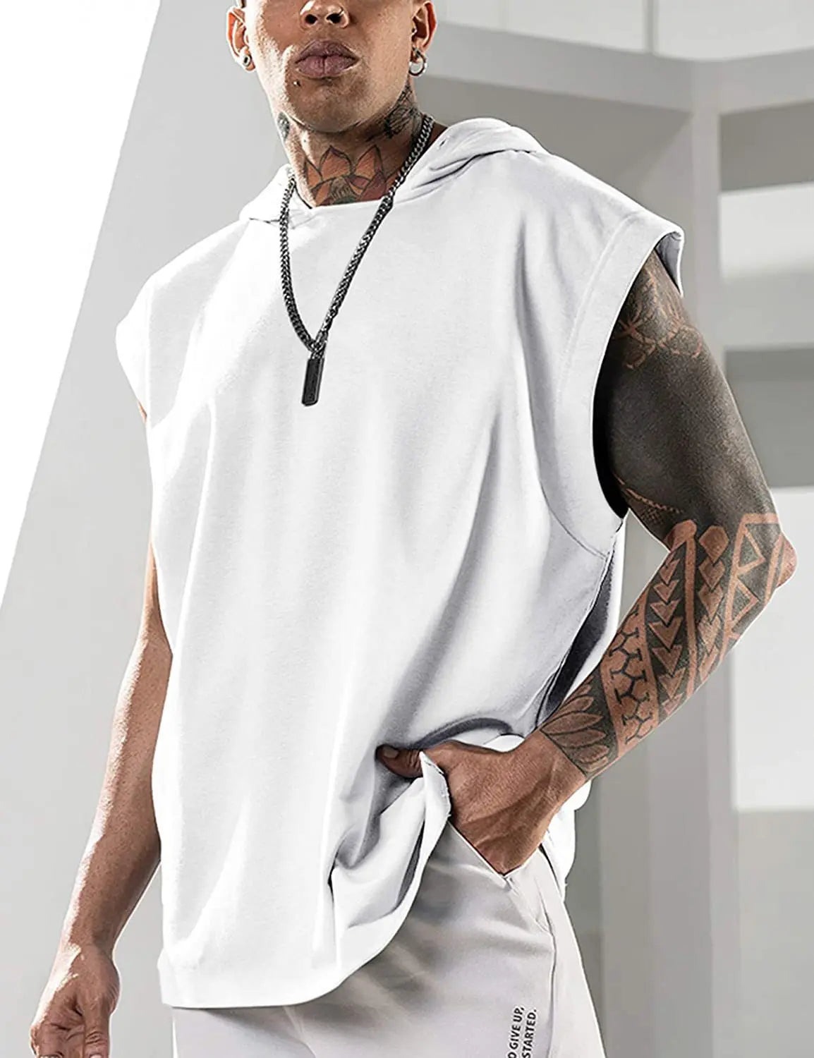 Hooded Solid Color New Men's Casual Pullover Sports Men's T-shirt Sleeveless Men's Waistcoat Loose