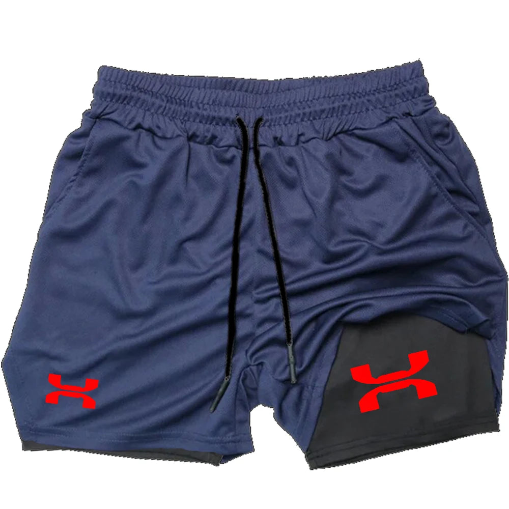 Running Shorts Men Gym Sports 2 In 1 Quick Dry Workout Training Fitness Jogging Short Pants Summer