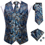 Wedding Purple Silk Men Vest Paisley Slim Fit Necktie Hankerchief Cufflinks Sets Male Sleeveless V-Neck Waistcoat Party Hi-Tie