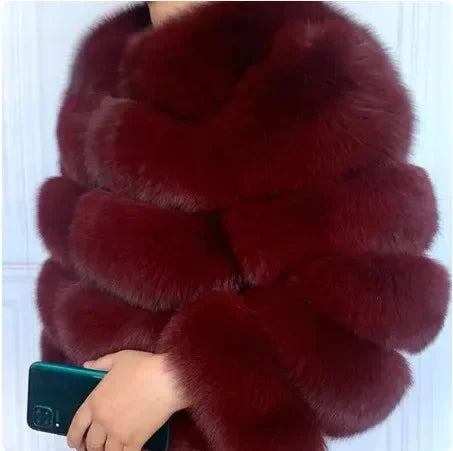 Faux Fox Fur Coat Women Winter Long Sleeve Luxury Raccoon Fur Jackets Thick Top Female Furry Coat Fluffy Synthetic Top Outwear