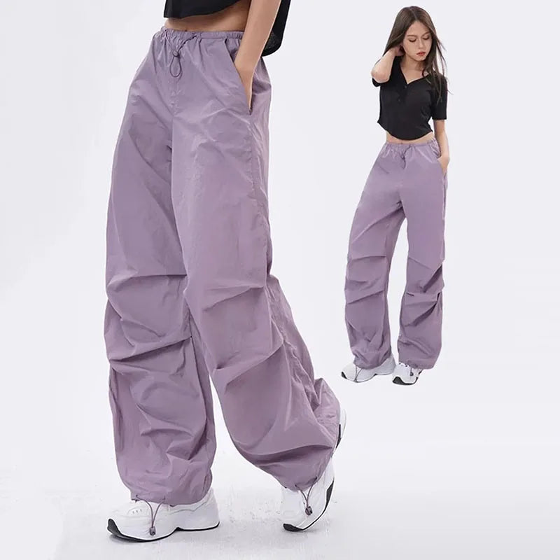 Y2K Parachute Pants Women Harajuku Streetwear Wide Leg Baggy Sweatpants Female Vintage Hip Hop Joggers Cargo Trousers