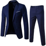 1 Set Men Blazer Pants Solid Color Long Sleeve Slim Fit Turndown Collar Temperament One Button Pockets Suit Set Men Clothes