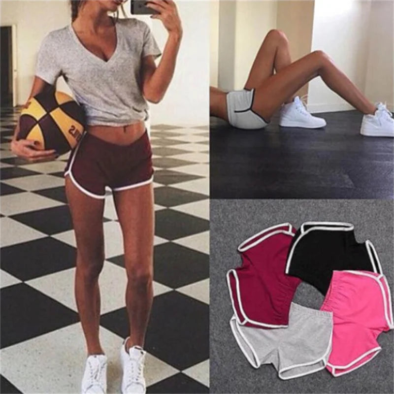 Sports Shorts Women Summer New Candy Color Anti Emptied Skinny Shorts Casual Lady Elastic Waist Beach Correndo Short Pants