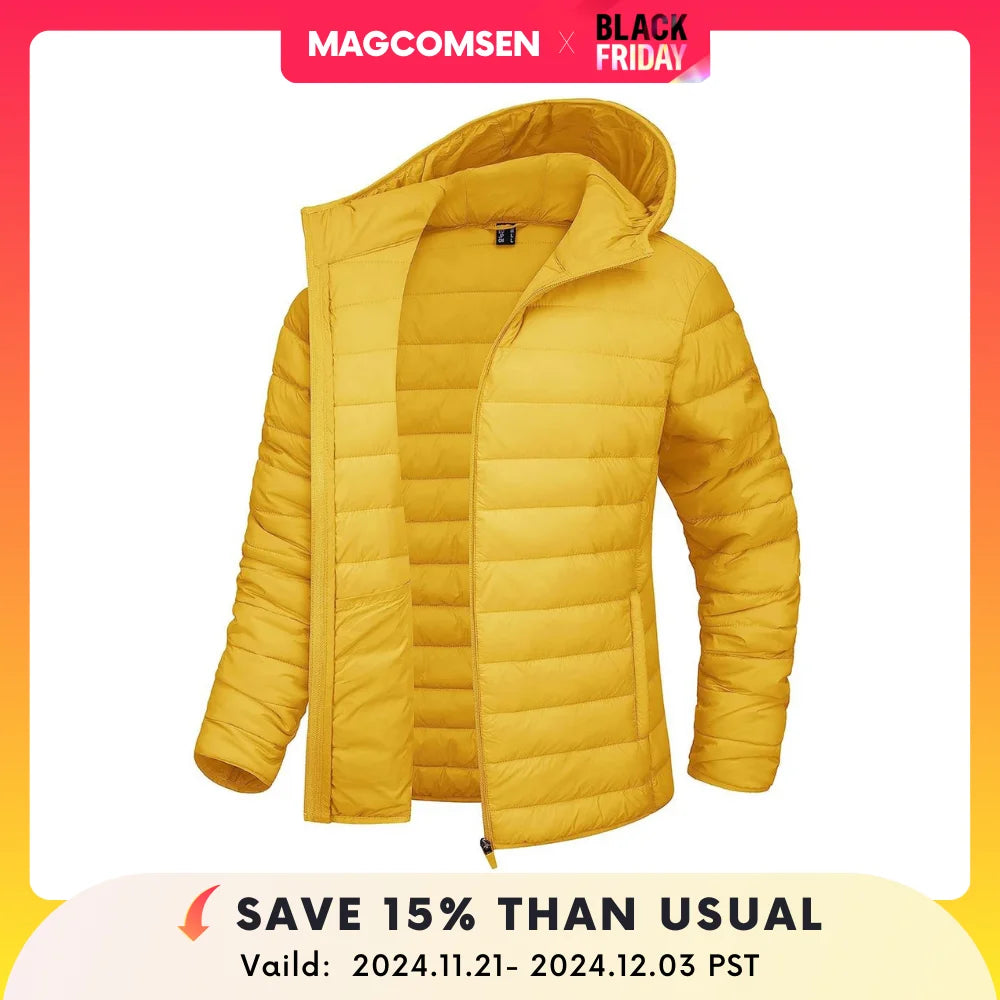 MAGCOMSEN Women‘s Lightweight Hooded Puffer Jacket Full Zip Windbreaker Waterproof Quilted Down Coat Winter Warm Outerwear