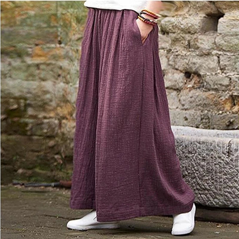 Spring Fashion cotton Wide Leg Pants plus size Female Loose Casual cotton linen Pants Trouser Autunm vintage long pants