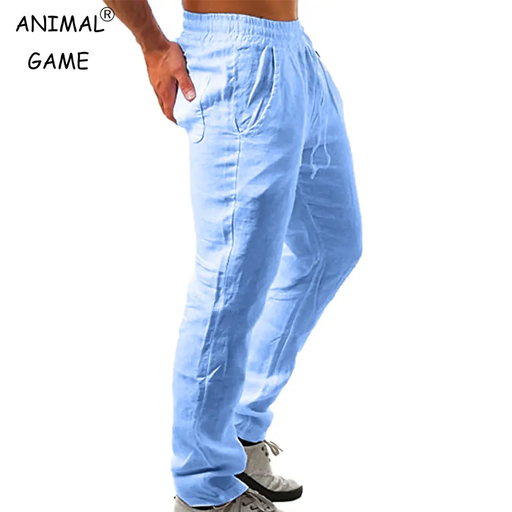 Korean Summer Men's Linen Pants New Breathable Solid Color Comfortable Pants Fitness Yoga Jogging Sweatpants Streetwear