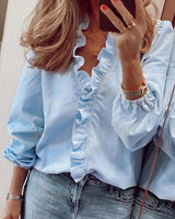 New European and American long sleeved ruffled shirt for women's shirts in spring and summer