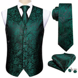 Men's Suit Vest Jacquard 4pcs Waistcoat with Tie Pocket Square Cufflinks Set for Male Sleeveless Jacket Wedding Business Party