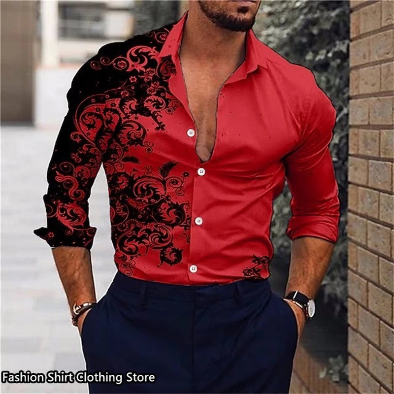 Hot 9 -color men's shirt classic long-sleeved shirt loose style Hawaiian shirt fashion casual shirt oversized