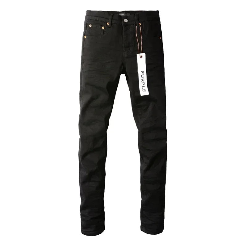 Purple Jeans American High Street Black Pleated Basic Model New Fashion Trend High-Quality Jeans