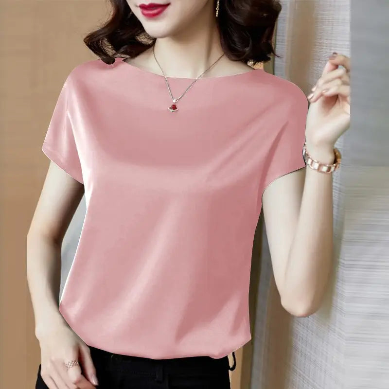 Summer Fashion Blouse Elegant Short Sleeve Satin Shirt Women Stylish OL Work Shirt Female Party Blusas Tunic Chemise