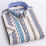 100% Cotton Men Oxford Shirt Short Sleeve Summer Plaid Striped Male Clothes Business Regular Fit Dress Shirt Oversized