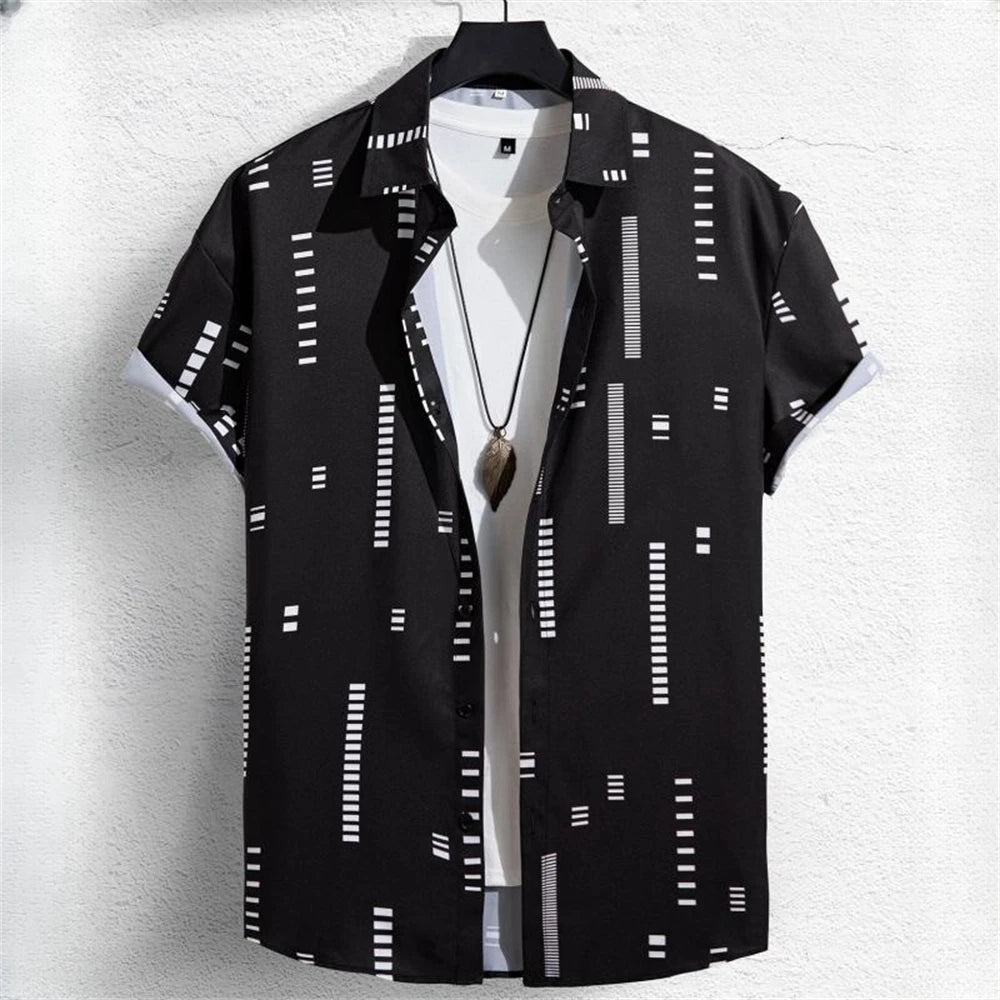 3D Printed Geometry Men's Shirts Color Block Graphics Fashion Button Short Sleeve Lapel Hawaiian Blouse shirts for men Summer