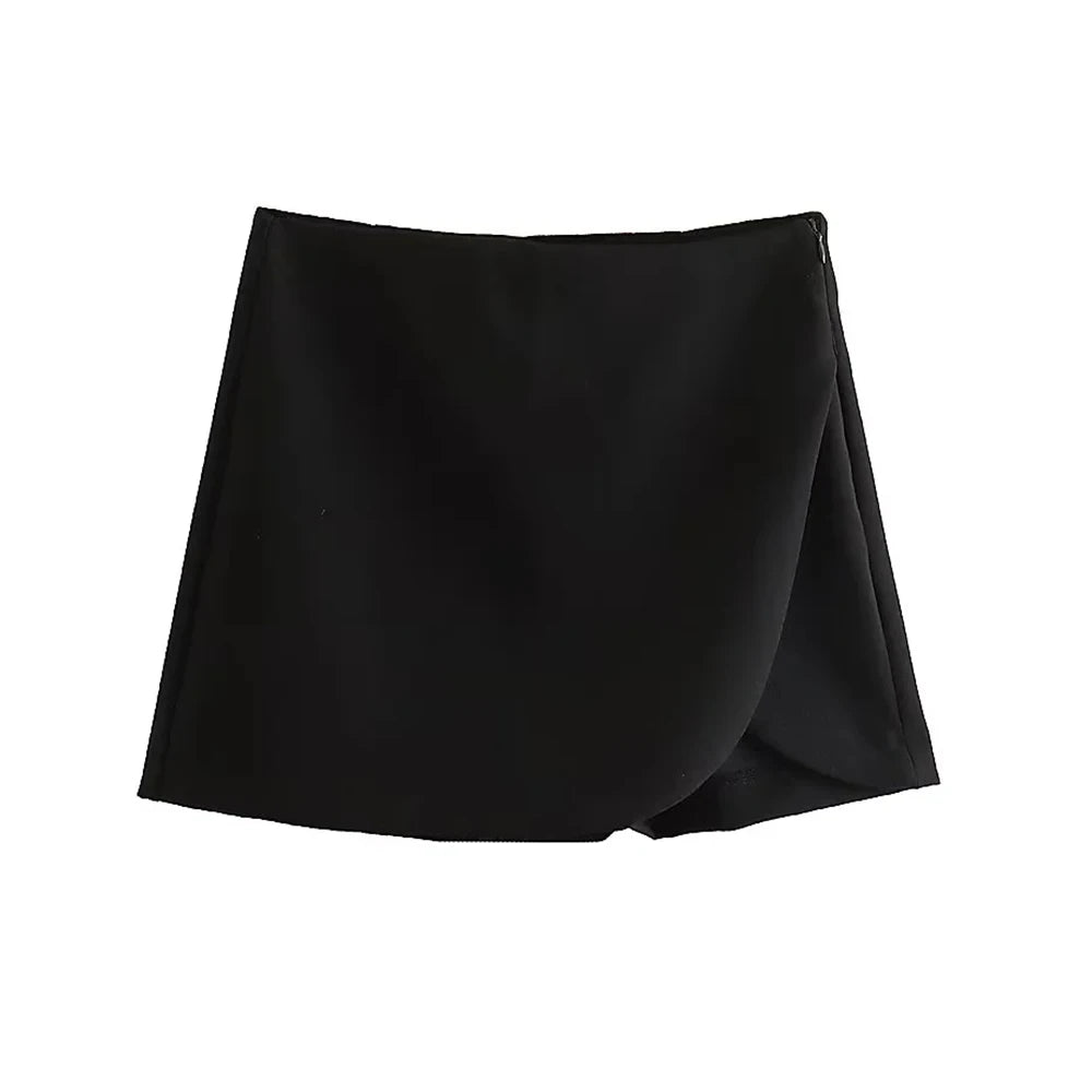 TRAF Women Fashion Pareo Style Shorts Skirts Vintage High Waist Side Zipper Female Skort Mujer