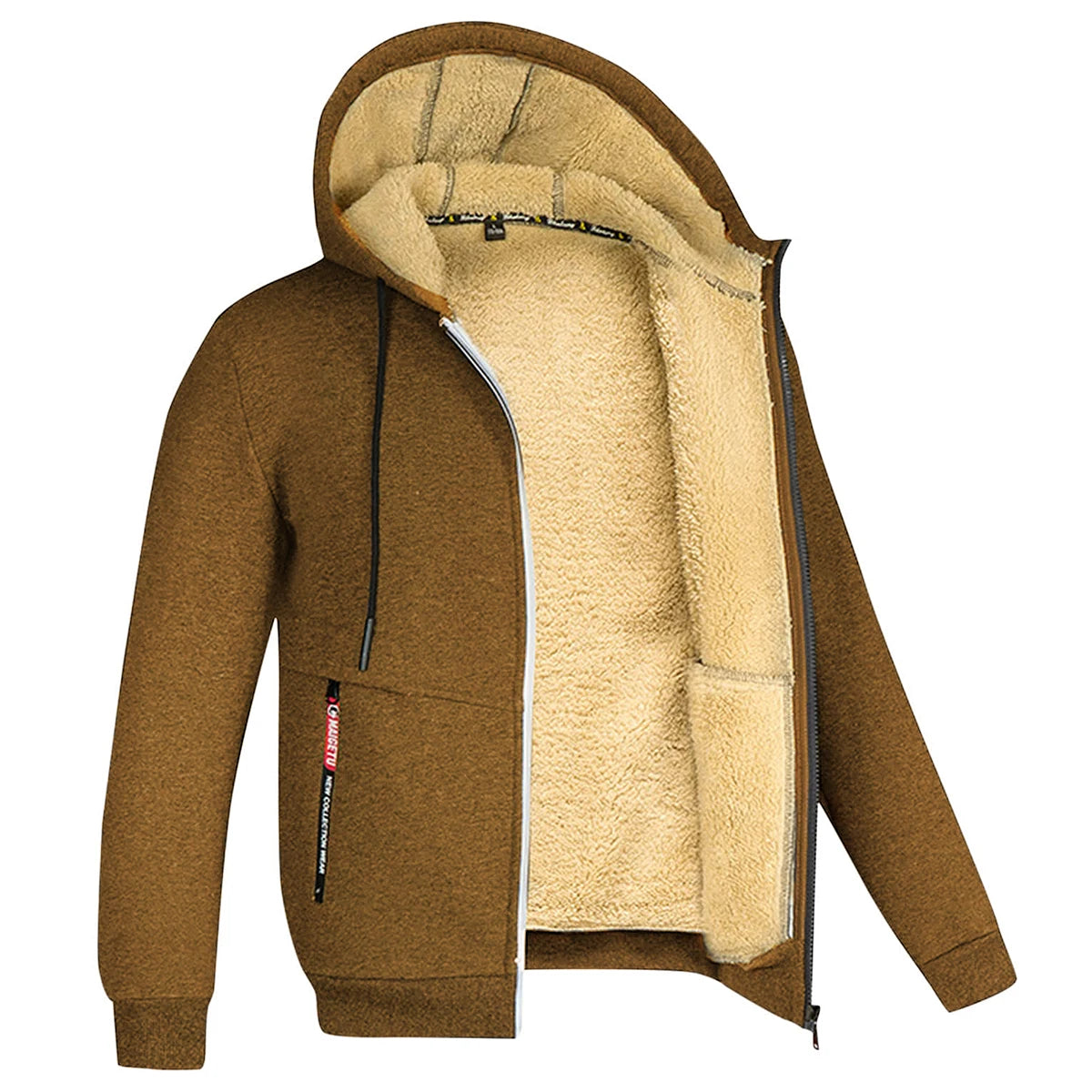 Trendy Sweatshirt Coat Front Pockets Warm Zipper Lamb Wool Jacket  Men and Woman Winter Pure Color Plush Lined Cardigan Hoodie