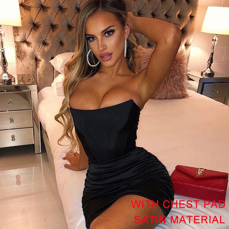 Giyu Night Club Party Woman Dress Sexy Bodycon Glitter Strapless Mini Short Prom Robe 2024 Summer Elegant Ruched Black Vestidos