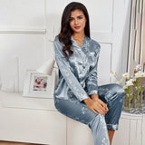 Spring Autumn pajama women Silk Satin pajamas set Long sleeve Shirt with Trouser Sleepwear Loungewear Female Pyjamas Suits Mujer