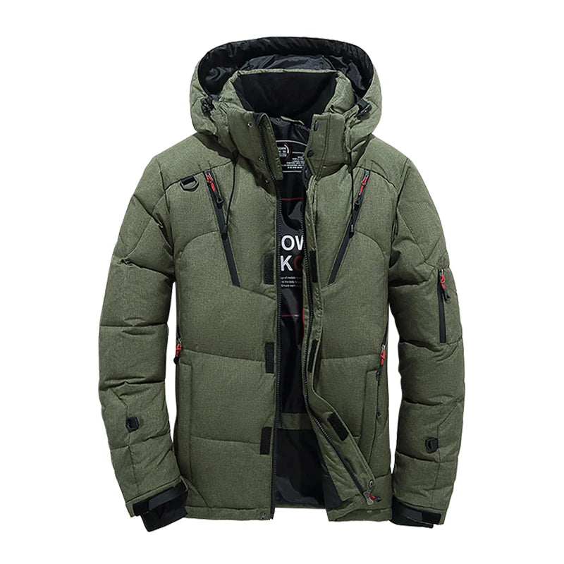 Winter Down Jacket Men White Duck Coat Windproof Warm Travel Camping Overcoat New in Thicken Solid Color Hooded Male Clothing