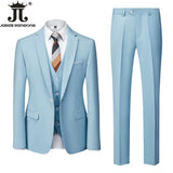 ( Jacket + Vest + Pants ) Boutique Solid Color Men's Official Business Suit Bride's Wedding Dress Party Male Suit