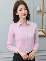 Fashion Women Shirt White Shirt Female Long-sleeve Professional Shirt Formal Dress Large Size Work Clothes OL Button Womens Tops